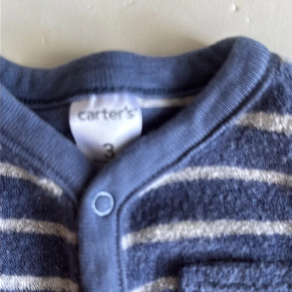 Carter’s Striped 2 Piece Top and Bottom Matching Set W Bear Face Footies 3 Mo - Picture 7 of 8
